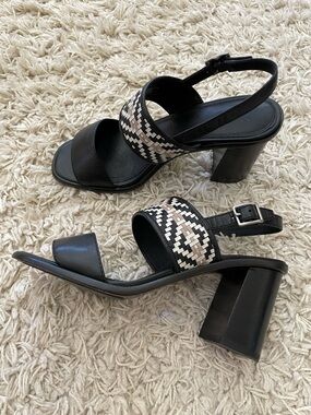 FRYE Amy Woven Leather Sandals | Size 7.5 | Open Toe High Block Heel Ankle Strap